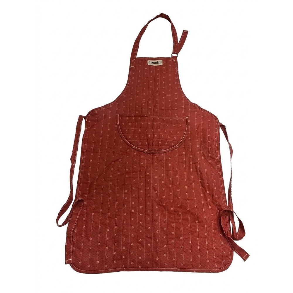 Country Bib Apron Women OS Red Good Quilted Floral Calico Farmhouse Pocket
